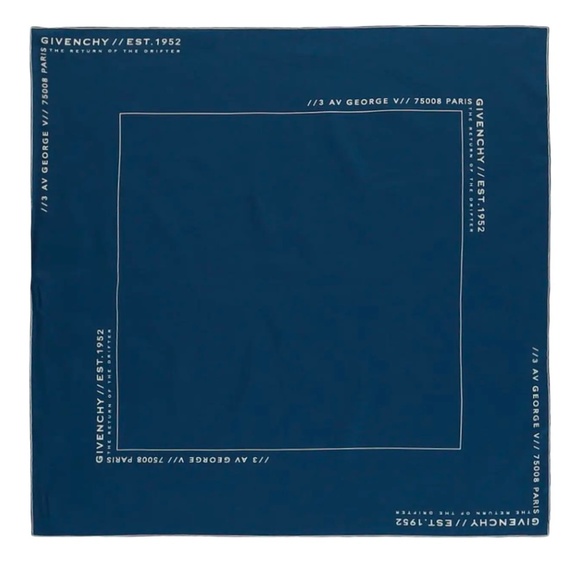 GIVENCHY BNWT Silk Cotton Address Logo Scarf in Blue White 25”x25” - Picture 1 of 4